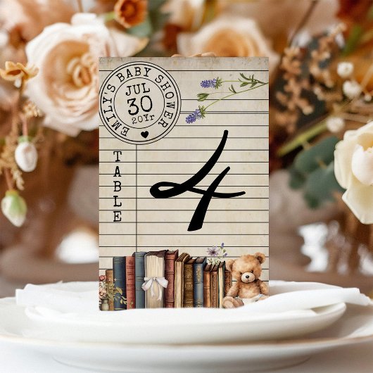 Vintage Bibliothekskarte bucht Babyduschkarte Tischnummer