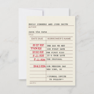 Vintage Bibliothekskarte Save the Date