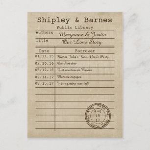 Vintage Bibliothekskarte Save the Date Ankündigungspostkarte