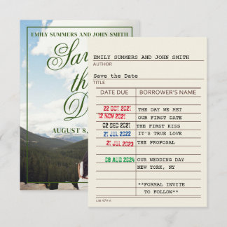 Vintage-Bibliothekskarte und Buchcover - Save the Date
