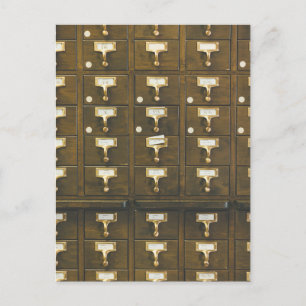 Vintage Bibliothekskarteikatalog-Schubladen Foto Postkarte