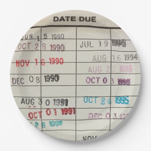 Vintage Bibliothekskarten Pappteller (Vorderseite)