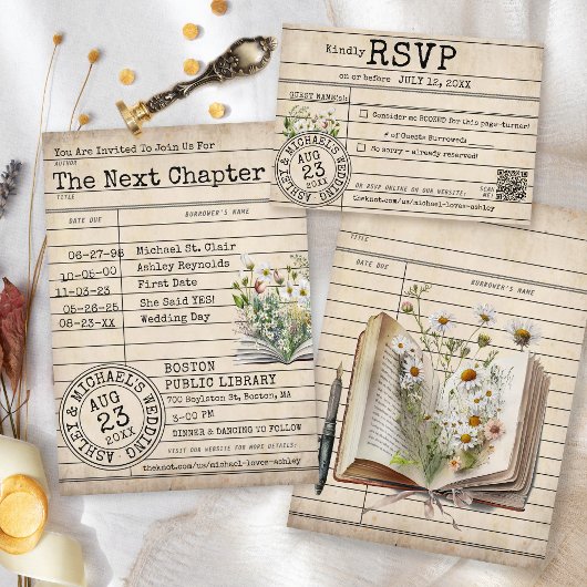 Vintage Bibliothekskartenbücher für Hochzeitsfeier Einladung