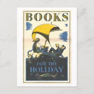 Vintage Bibliothekspposter-Bücher für den Urlaub Postkarte