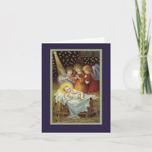 Vintage biblische Engel in Manger Christmas Card Feiertagskarte