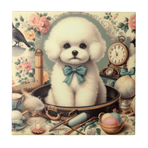 Vintage-Bichon-Frisé-Gemälde Fliese
