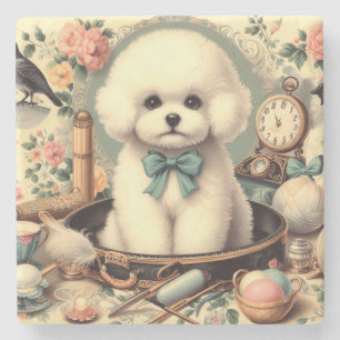 Vintage-Bichon-Frisé-Gemälde Steinuntersetzer