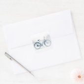 Vintage Bicycle Art in White & Blue Quadratischer Aufkleber (Umschlag)