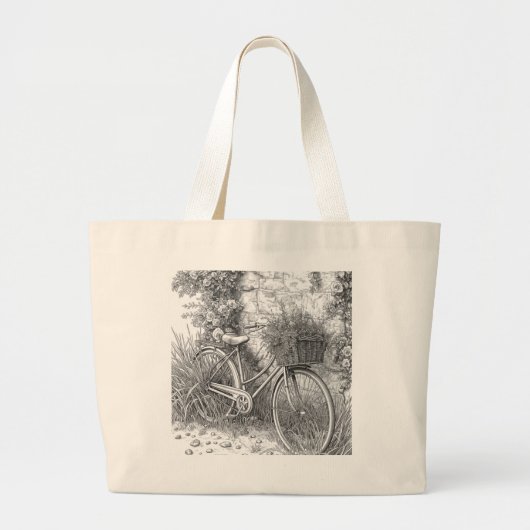 Vintage Bicycle & Roses Garden Tote Bag Jumbo Stoffbeutel (Vorne)