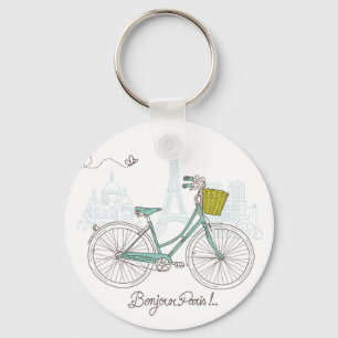 Vintage Bicycle with cute basket in Paris Schlüsselanhänger
