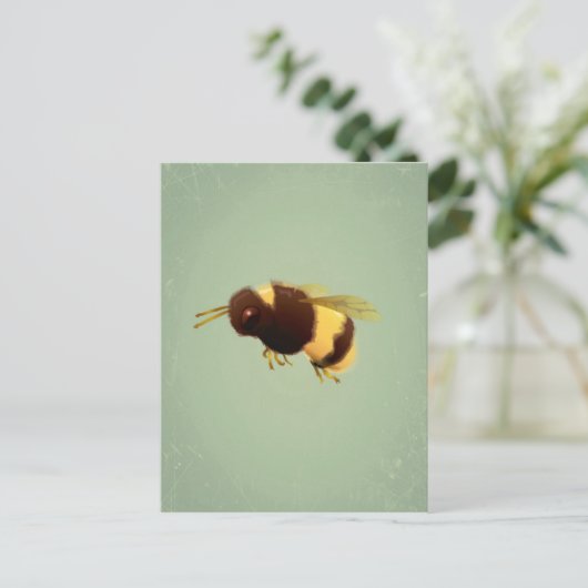 Vintage Biene im grünen Hintergrund Postkarte (Stehend Vorderseite)