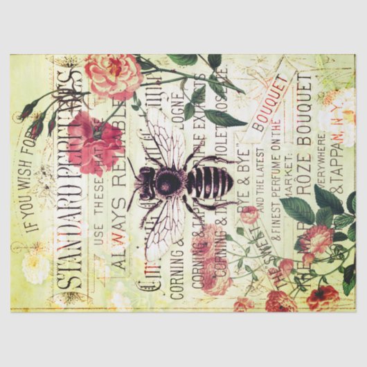 Vintage Biene Rose Bouquet Ephemera Dekoupage Tiss Seidenpapier (Vorderseite)