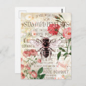 Vintage Biene Rose Bouquet Ephemera Postkarte (Vorne/Hinten)