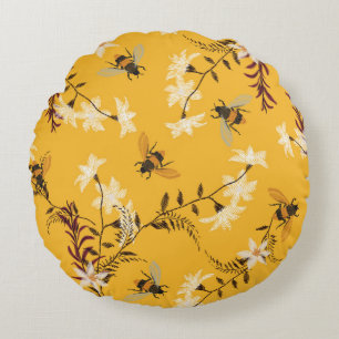 Vintage Biene & Schmetterling: Bestickte Blumenkun Rundes Kissen