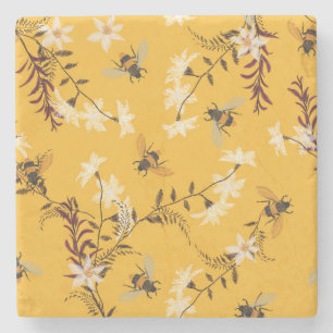 Vintage Biene & Schmetterling: Bestickte Blumenkun Steinuntersetzer