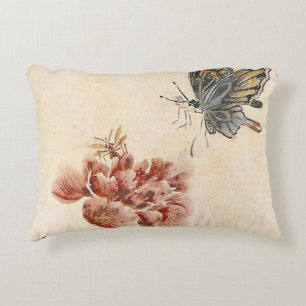 Vintage-Biene, Schmetterling und Mohn-Aquarell Dekokissen