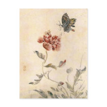 Vintage-Biene, Schmetterling und Mohn-Aquarell