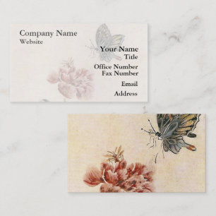 Vintage-Biene, Schmetterling und Mohn-Aquarell Visitenkarte