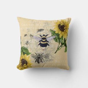 Vintage-Biene Sonnenblume Creme Natur-Kissen Kissen