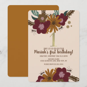 Vintage-Biene Sonnenblume Floral Erster Geburtstag Einladung