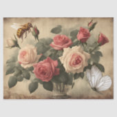 Vintage Biene und Schmetterling mit rosa Rosen Seidenpapier (Vorderseite)