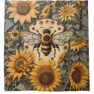 Vintage Biene und Sonnenblumen  Duschvorhang