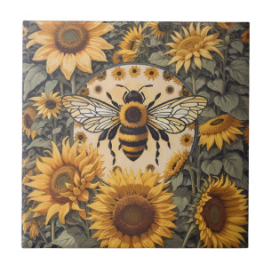 Vintage Biene und Sonnenblumen Fliese