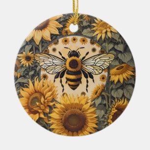 Vintage Biene und Sonnenblumen  Keramik Ornament