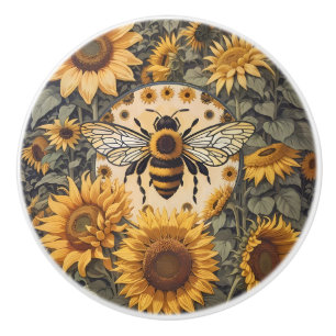 Vintage Biene und Sonnenblumen  Keramikknauf