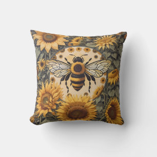 Vintage Biene und Sonnenblumen  Kissen