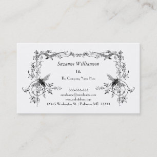 Vintage Biene und Vogel Elegantes florales Scroll Visitenkarte