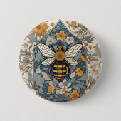 Vintage Biene und wilde Blumen Button (Vorderseite)