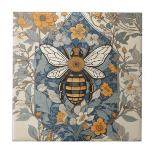 Vintage Biene und wilde Blumen Fliese