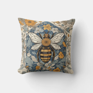 Vintage Biene und wilde Blumen Kissen