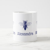 Vintage Biene Zeichne in Blau Jumbo-Tasse (Vorderseite)