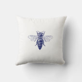 Vintage Biene Zeichne in Blau Kissen (Rückseite)