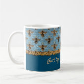 Vintage Bienen auf blauem Damast mit Handschrift Kaffeetasse (Links)