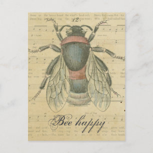 Vintage-Bienen-Blattmusiknoten Biene Glücklich ang Postkarte