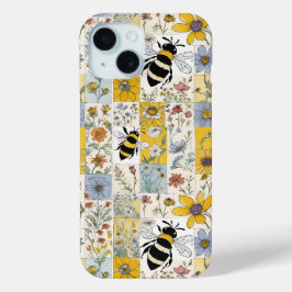 Vintage Bienen-Blumenmuster in der Blues und im Ge Case-Mate iPhone Hülle