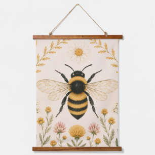 Vintage-Bienen-Botanik-Wandteppich Wandteppich Mit Holzrahmen