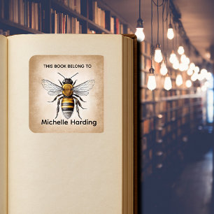 Vintage-Bienen-Exlibris „Dieses Buch gehört“ Per Quadratischer Aufkleber