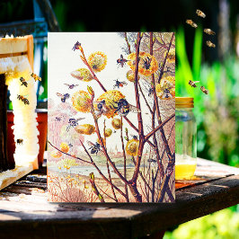 Vintage Bienen Frühlingsblüten Postkarte