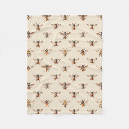 Vintage-Bienen-Illustrationsmuster Fleecedecke (Vorderseite)