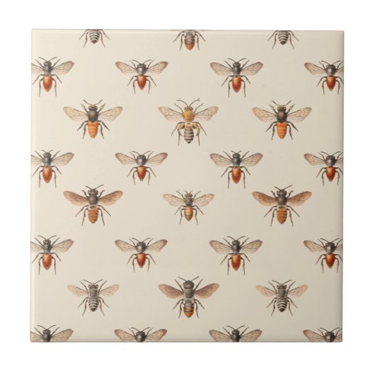 Vintage-Bienen-Illustrationsmuster Fliese (Vorderseite)