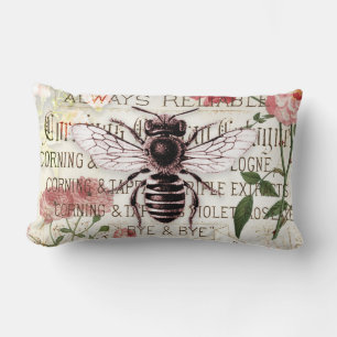 Vintage-Bienen-Rosen-Sträußchen-Ephemera-Decoupage Lendenkissen