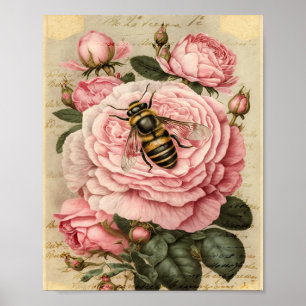 Vintage Bienen und Rosen Poster