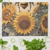 Vintage Bienen und Sonnenblumen Geschirrtuch (Gefaltet)