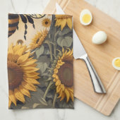 Vintage Bienen und Sonnenblumen Geschirrtuch (Viertel Falte)