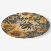 Vintage Bienen und Sonnenblumen Pappteller (Schrägansicht)
