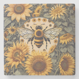 Vintage Bienen und Sonnenblumen Steinuntersetzer